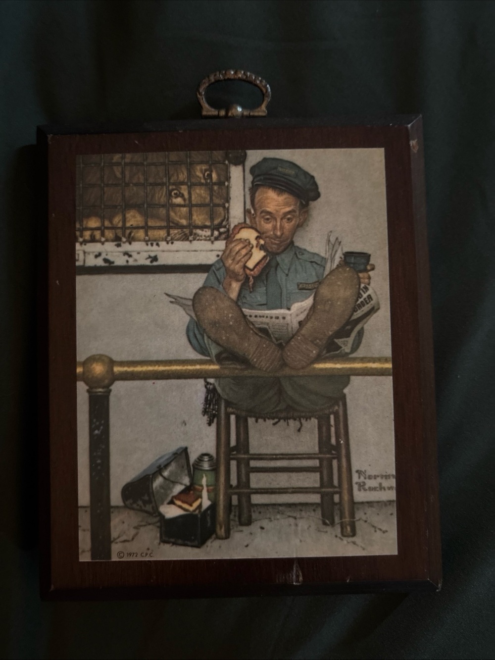 Art Print- Brown Wood Frame “lions Keeper” 1972 Norman Rockwell